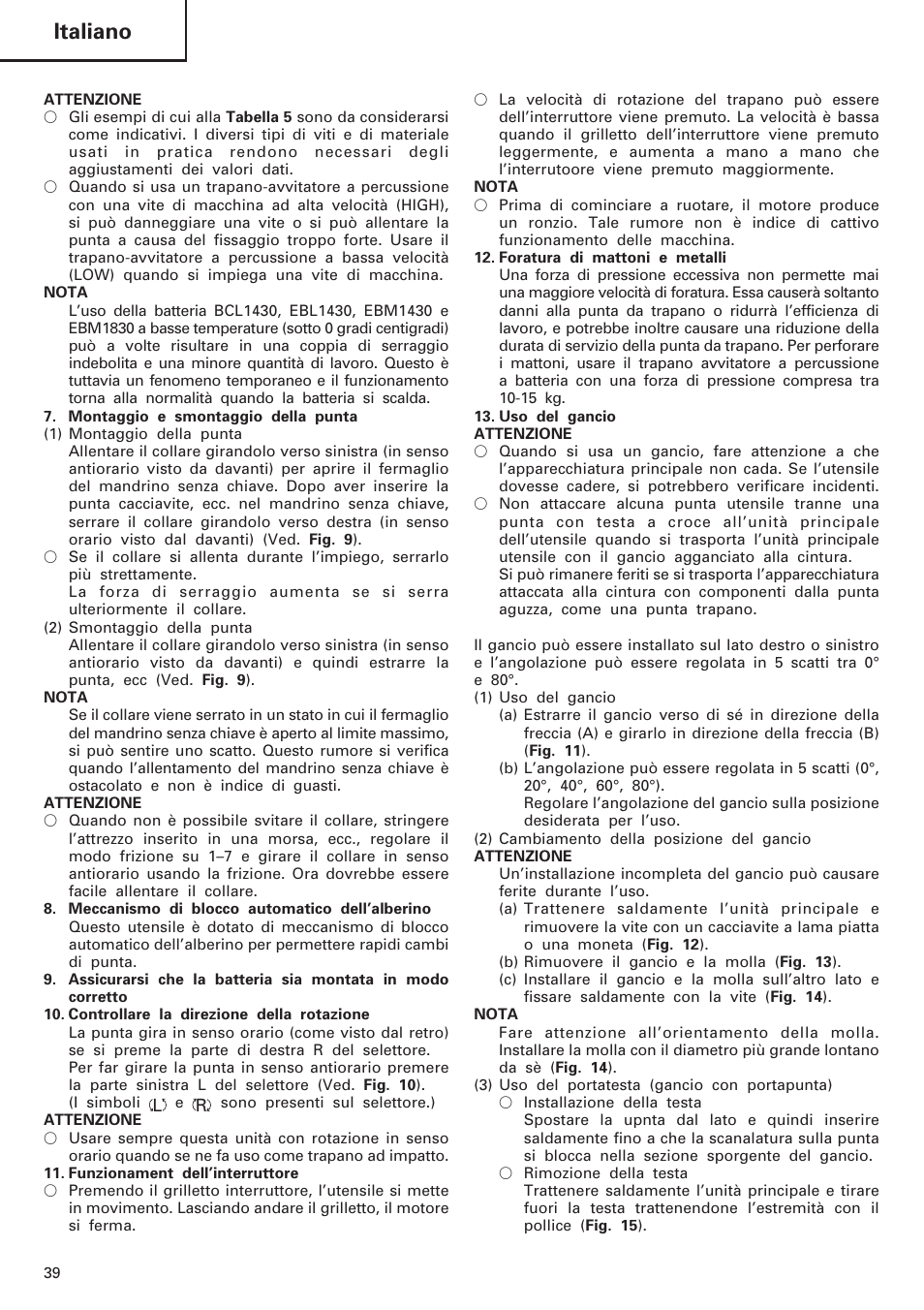 Italiano | Hitachi DV 18DL User Manual | Page 40 / 86