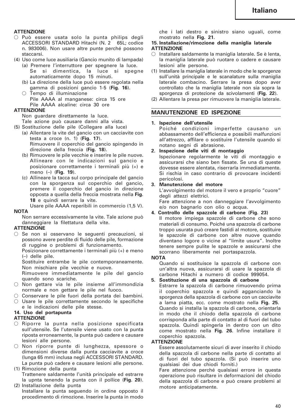 Italiano | Hitachi DV 18DL User Manual | Page 41 / 86