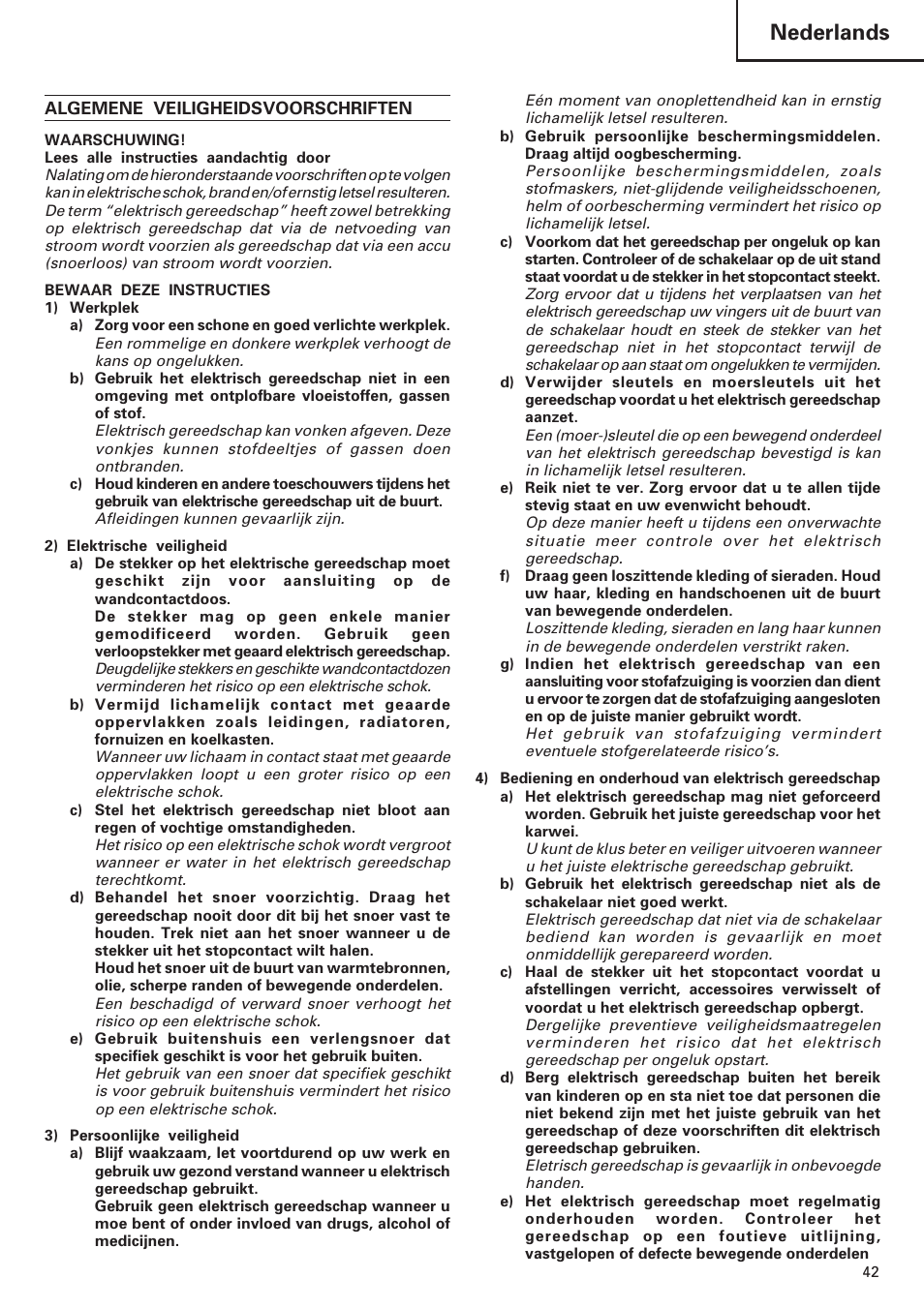 Nederlands | Hitachi DV 18DL User Manual | Page 43 / 86
