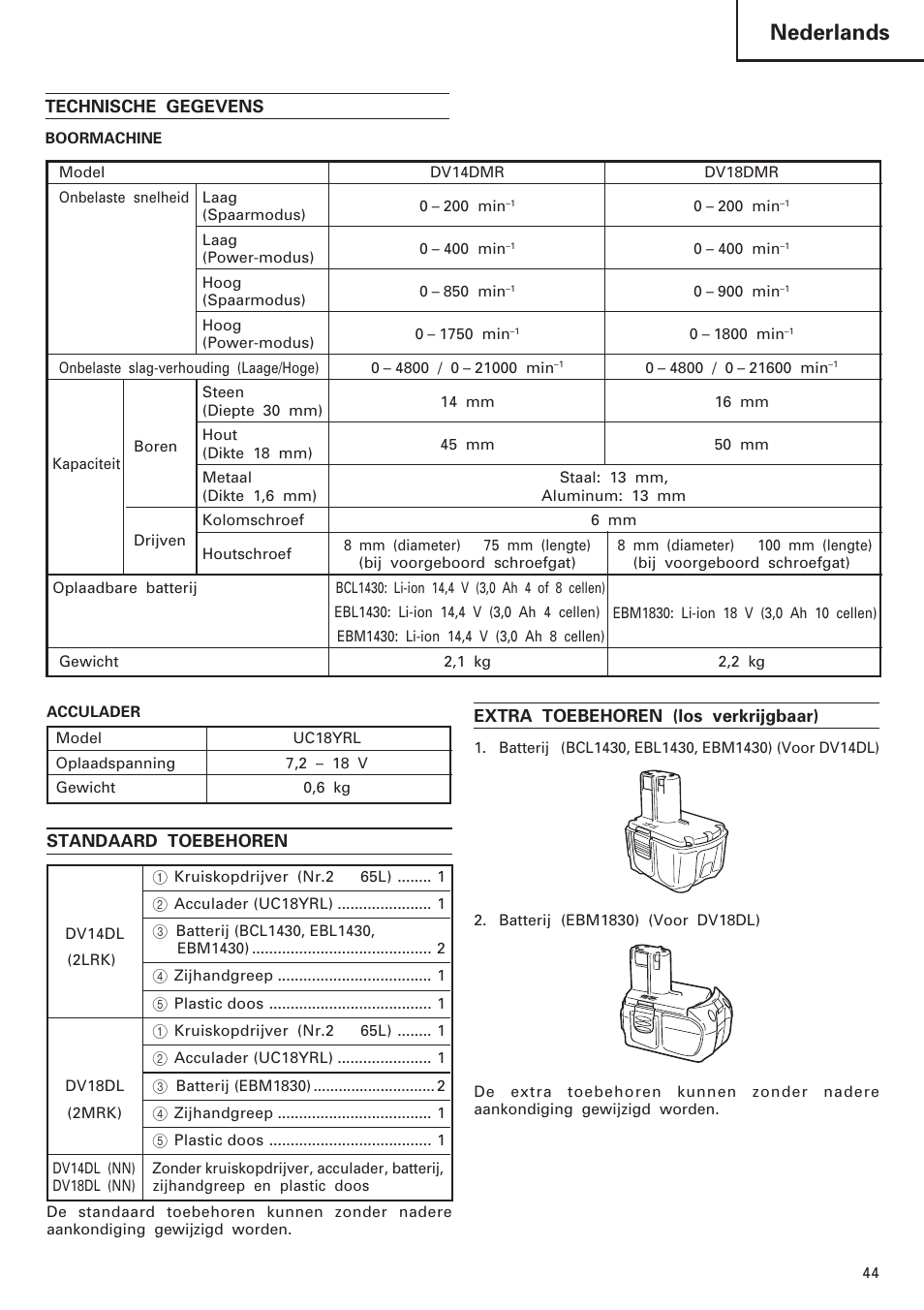 Nederlands | Hitachi DV 18DL User Manual | Page 45 / 86