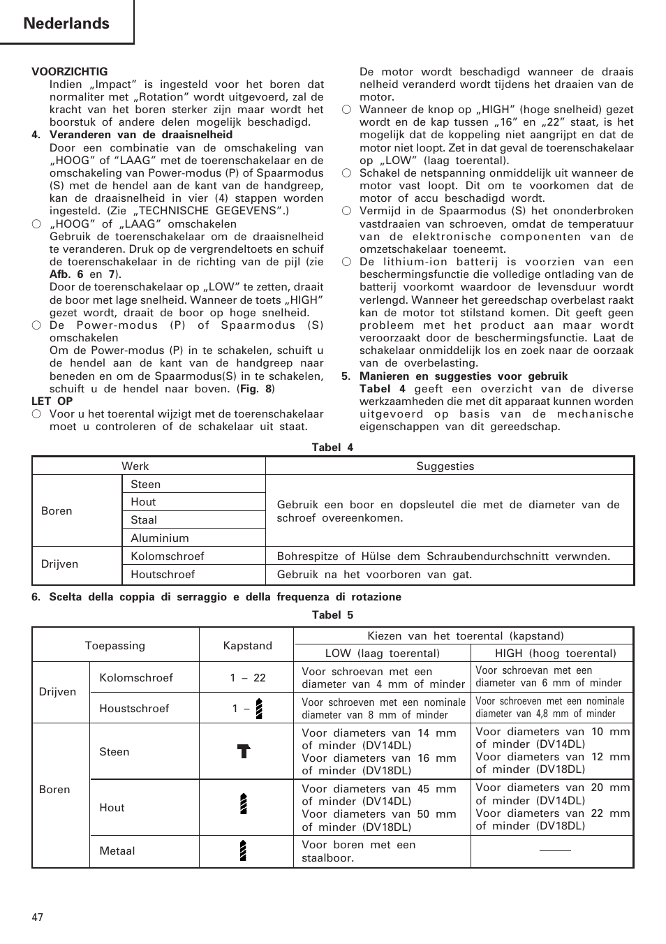 Nederlands | Hitachi DV 18DL User Manual | Page 48 / 86