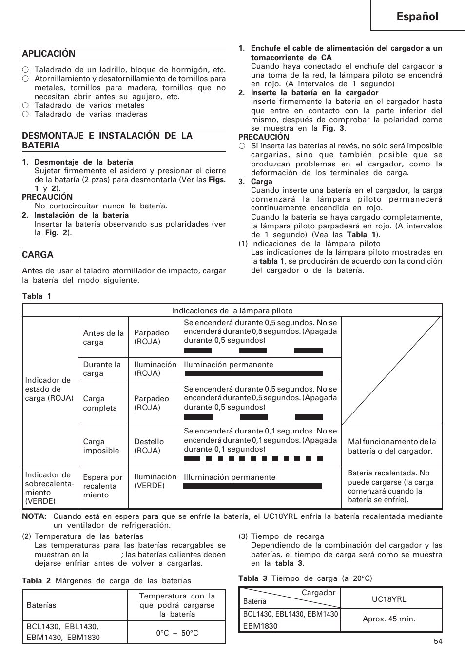 Español | Hitachi DV 18DL User Manual | Page 55 / 86