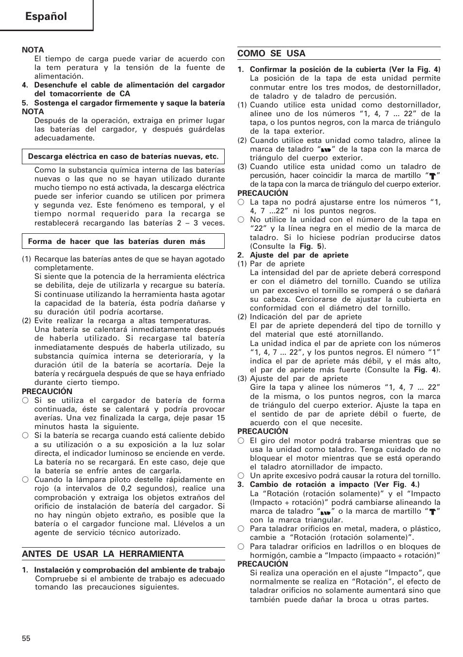 Español | Hitachi DV 18DL User Manual | Page 56 / 86