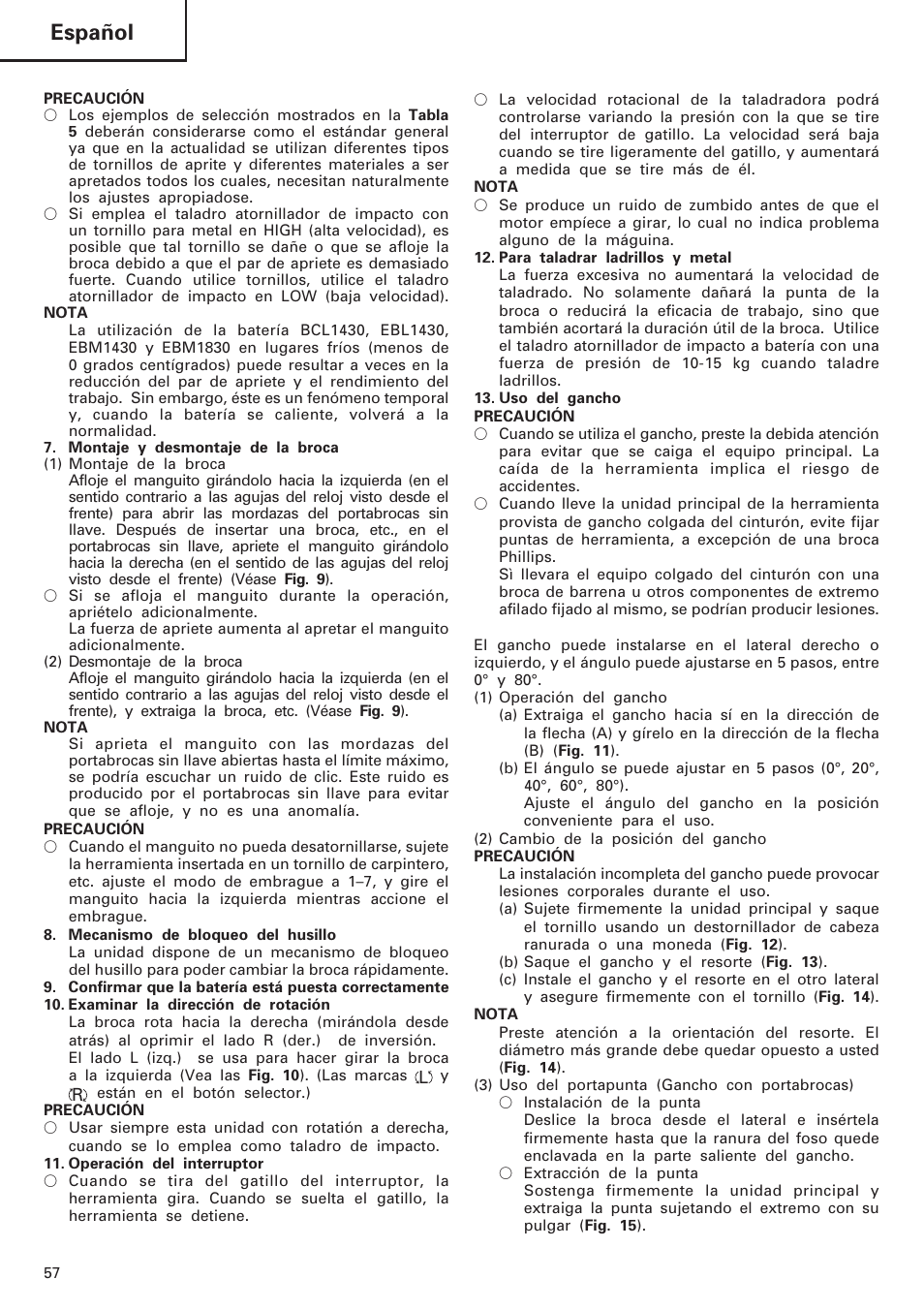 Español | Hitachi DV 18DL User Manual | Page 58 / 86