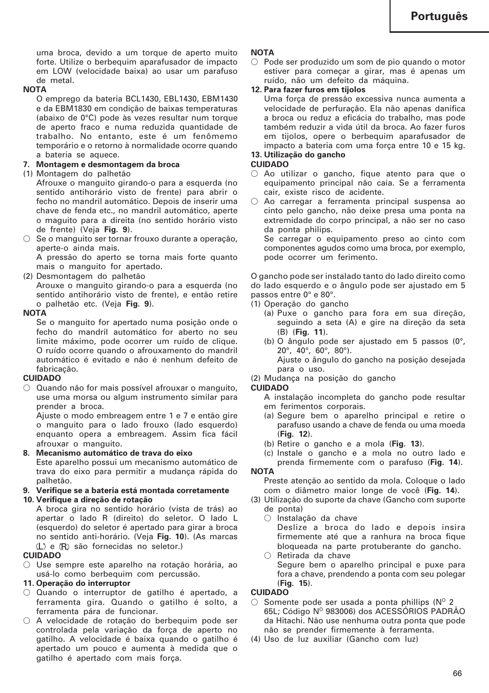 Português | Hitachi DV 18DL User Manual | Page 67 / 86