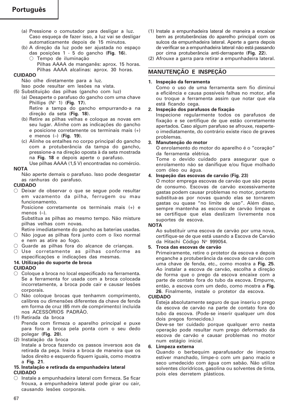 Português | Hitachi DV 18DL User Manual | Page 68 / 86