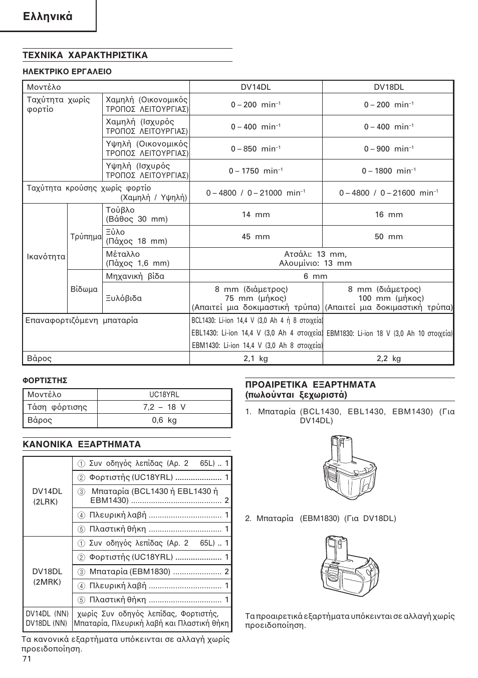 Ελληνικά | Hitachi DV 18DL User Manual | Page 72 / 86