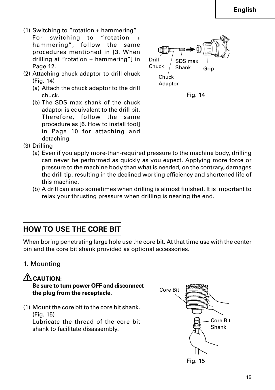 How to use the core bit | Hitachi DH 50MB User Manual | Page 15 / 68