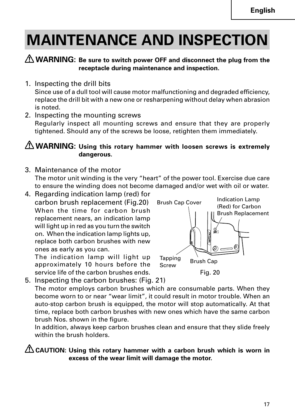 Maintenance and inspection | Hitachi DH 50MB User Manual | Page 17 / 68