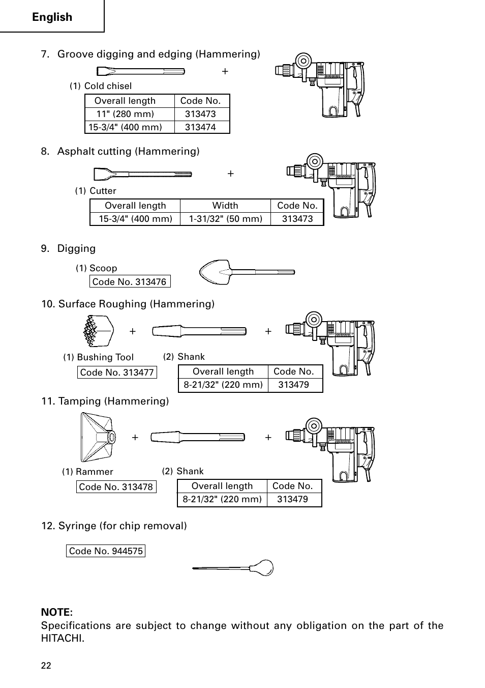 English | Hitachi DH 50MB User Manual | Page 22 / 68