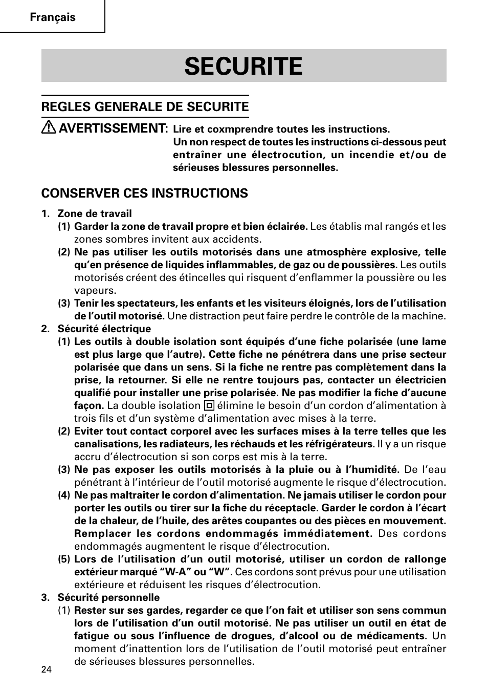 Securite | Hitachi DH 50MB User Manual | Page 24 / 68