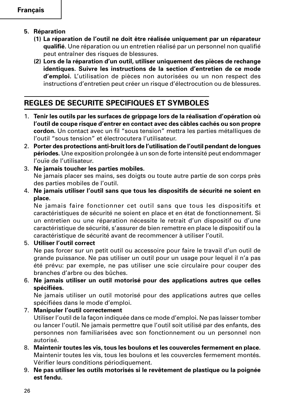 Regles de securite specifiques et symboles | Hitachi DH 50MB User Manual | Page 26 / 68