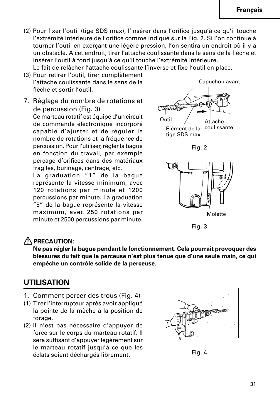 Utilisation | Hitachi DH 50MB User Manual | Page 31 / 68