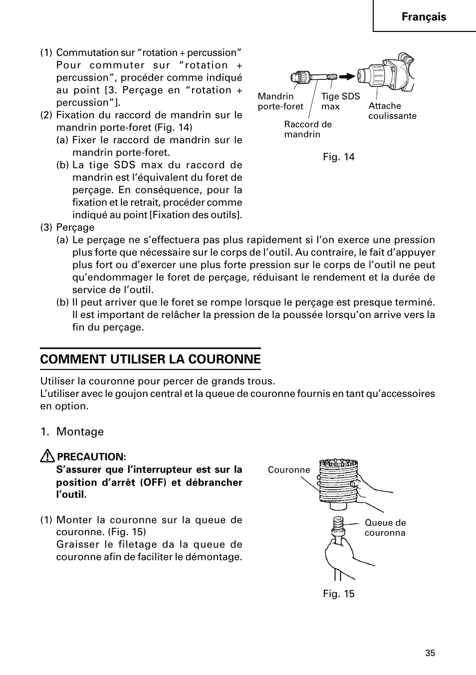 Comment utiliser la couronne | Hitachi DH 50MB User Manual | Page 35 / 68