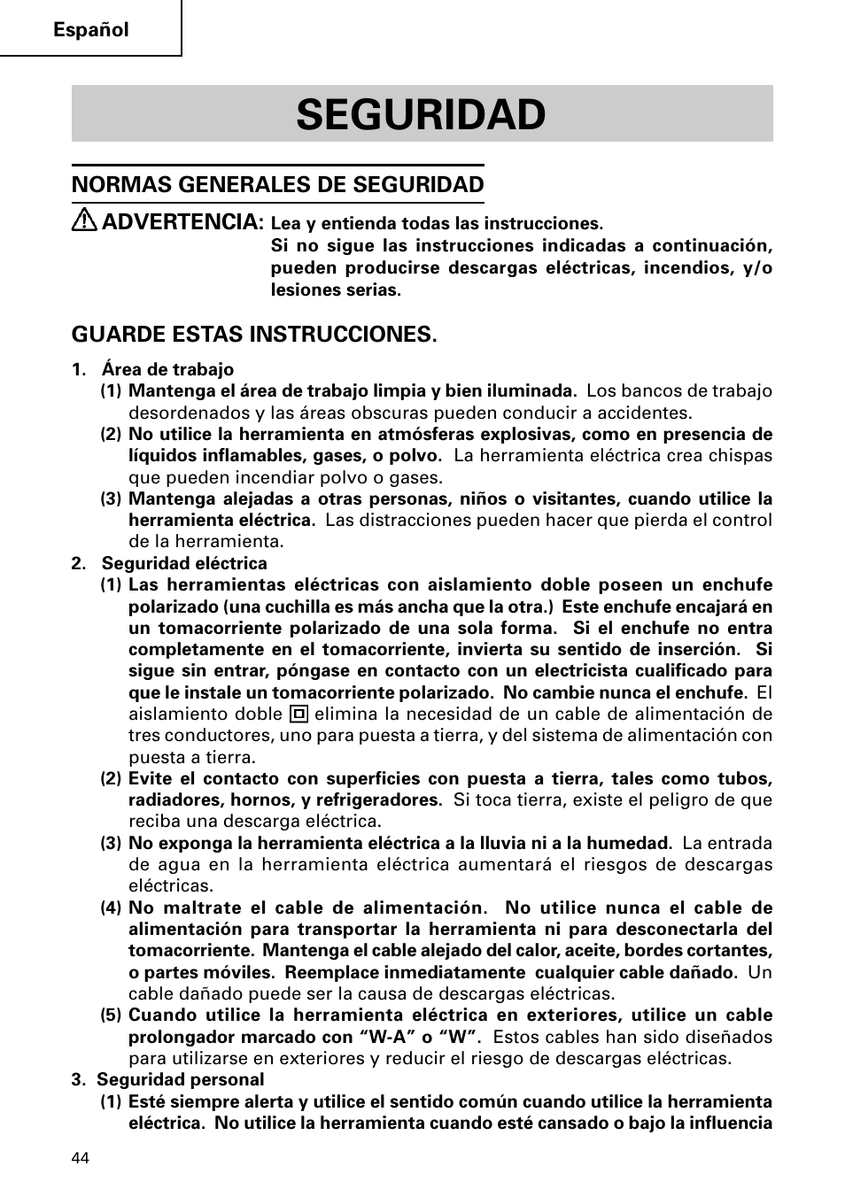 Seguridad | Hitachi DH 50MB User Manual | Page 44 / 68