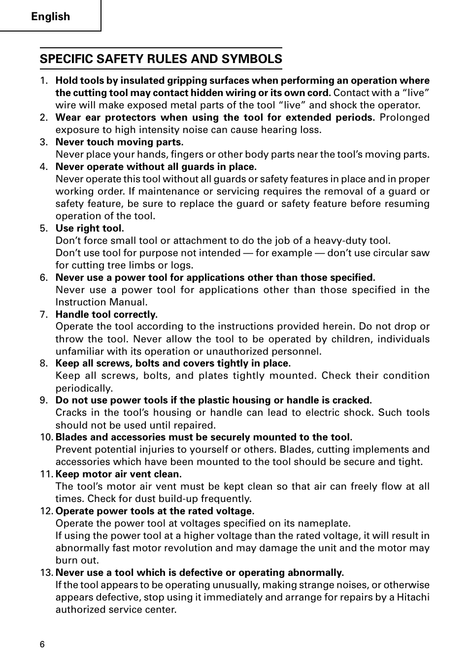 Specific safety rules and symbols | Hitachi DH 50MB User Manual | Page 6 / 68