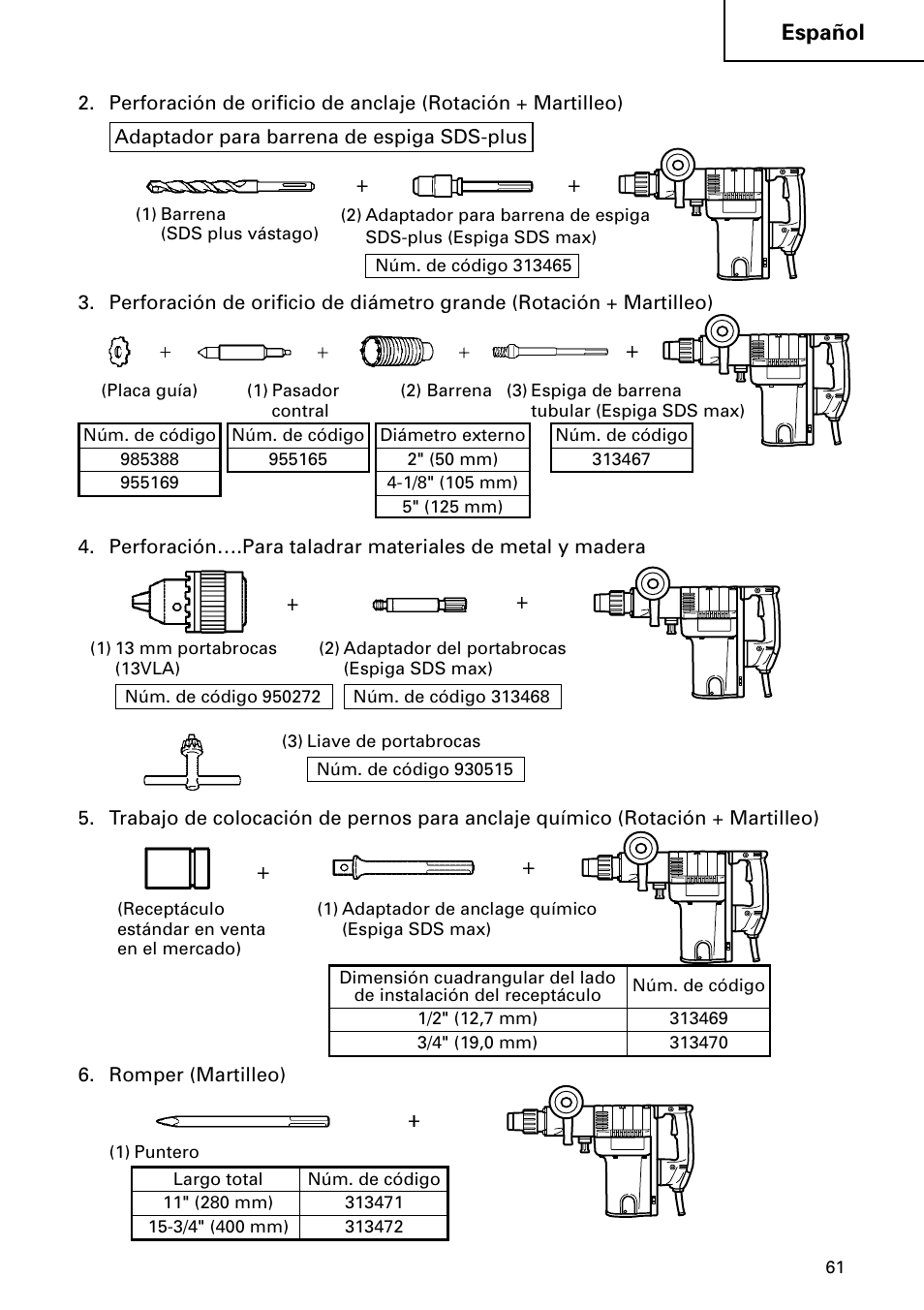 Español | Hitachi DH 50MB User Manual | Page 61 / 68