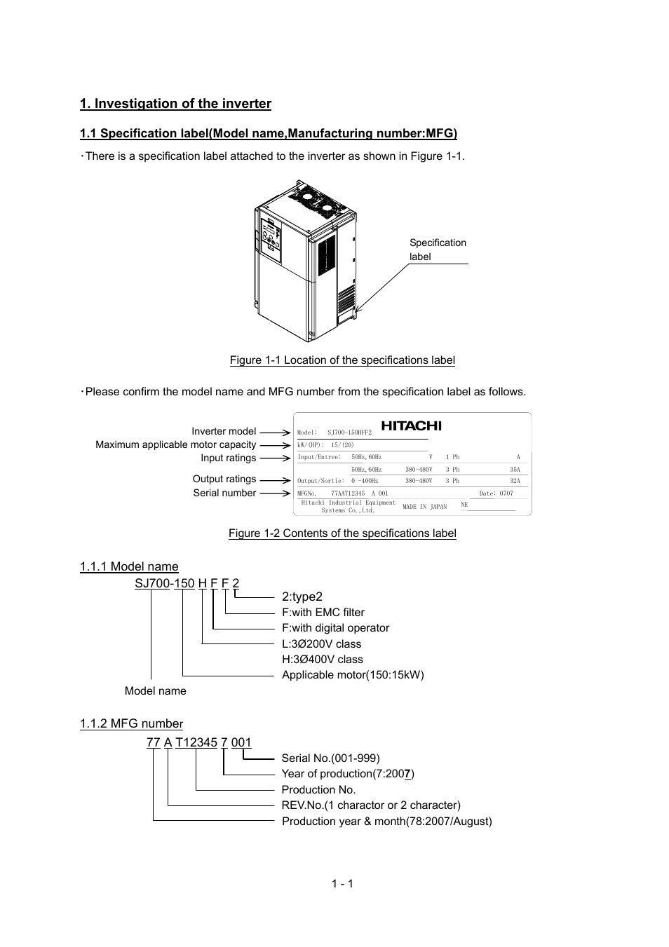 Investigation of the inverter | Hitachi SJ700-2 Series User Manual | Page 5 / 81