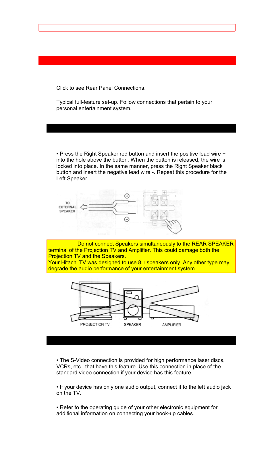 Rear panel connections | Hitachi 50EX8K/10B User Manual | Page 18 / 44