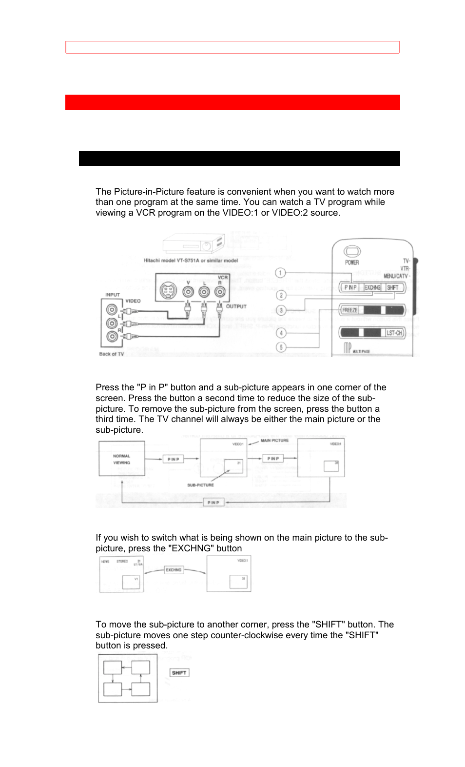 Picture-in-picture (p-in-p) functions, P in p button | Hitachi 50EX8K/10B User Manual | Page 33 / 44