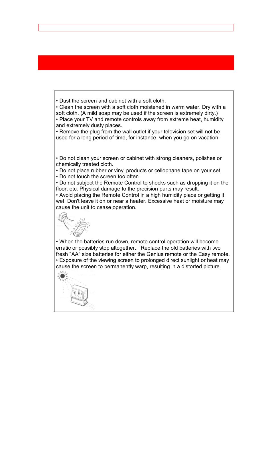 Care of your projection tv and remote controls | Hitachi 50EX8K/10B User Manual | Page 40 / 44