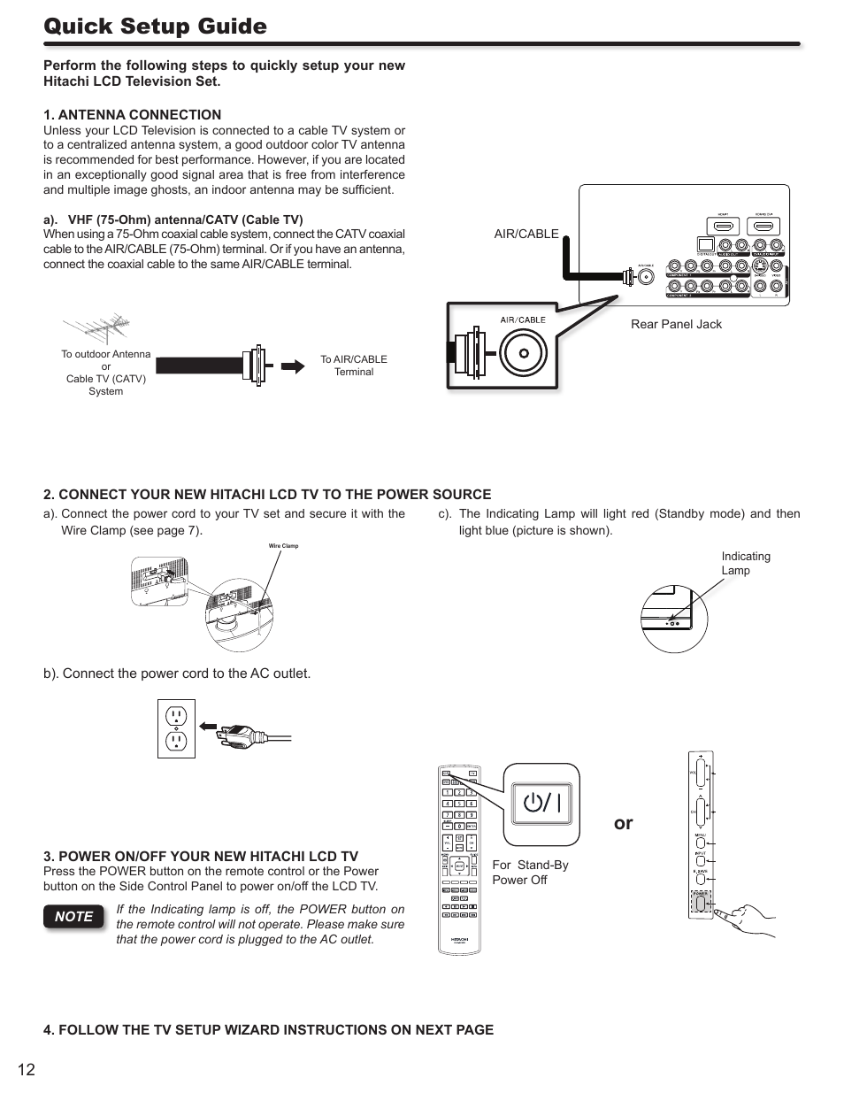 Quick setup guide | Hitachi ULTRAVISION L55S604 User Manual | Page 12 / 60