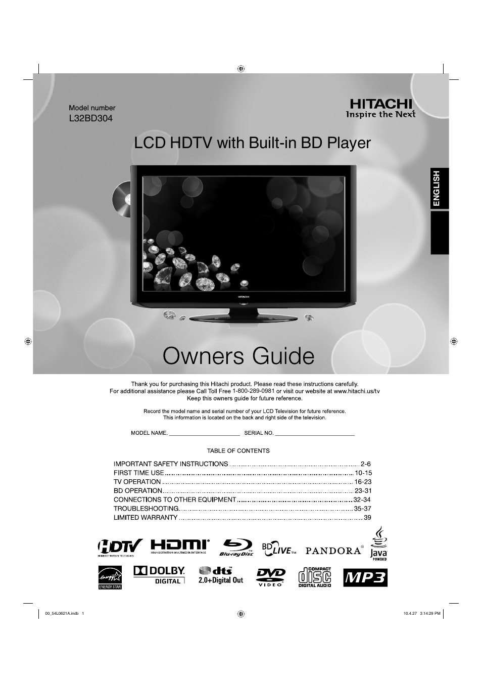 Hitachi L32BD304 User Manual | 39 pages