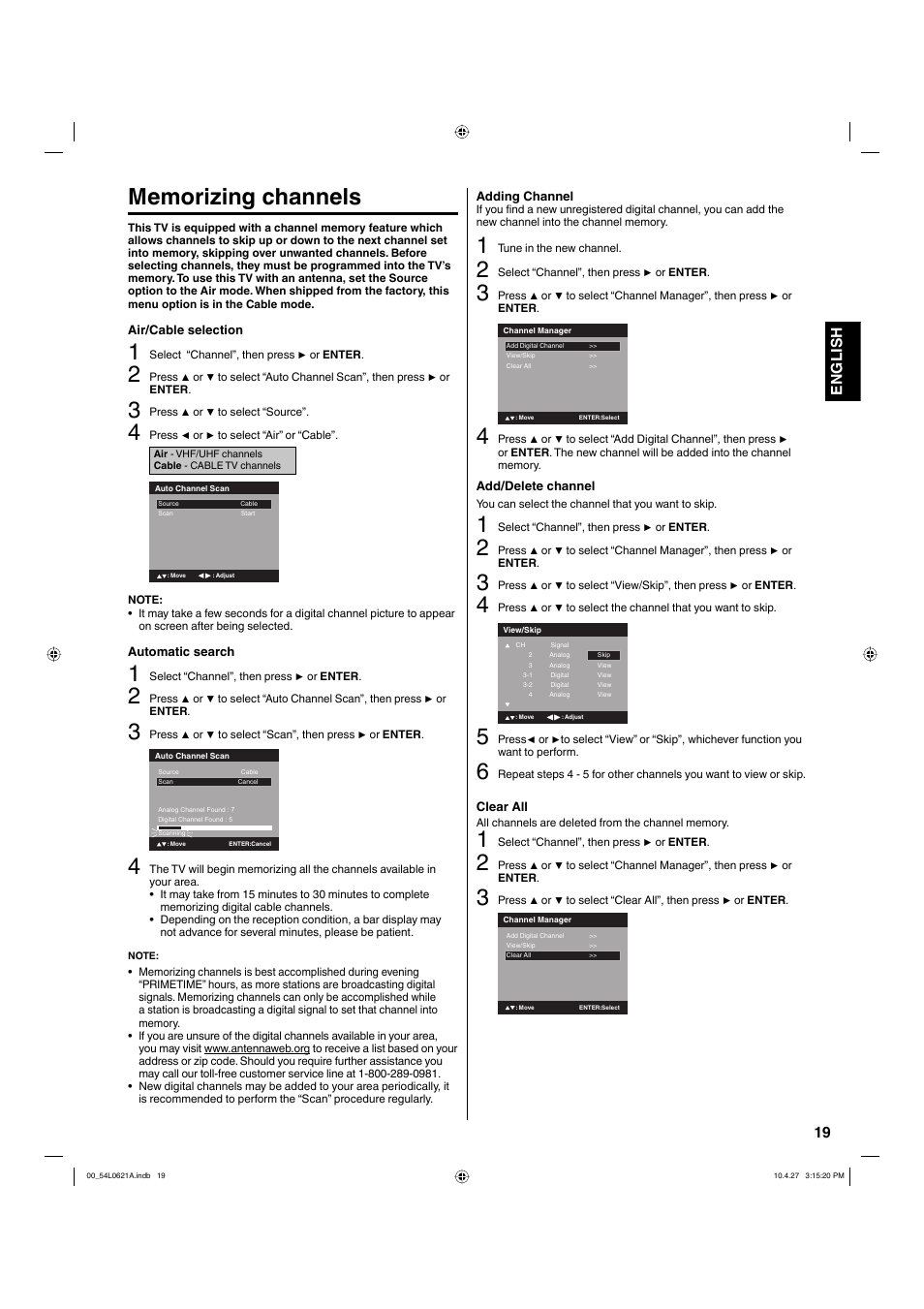 19 english | Hitachi L32BD304 User Manual | Page 19 / 39