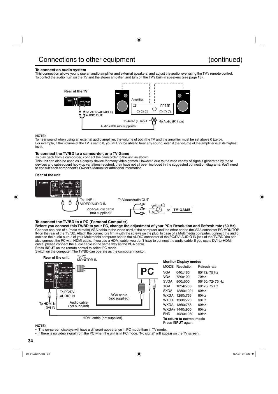 Connections to other equipment (continued) | Hitachi L32BD304 User Manual | Page 34 / 39