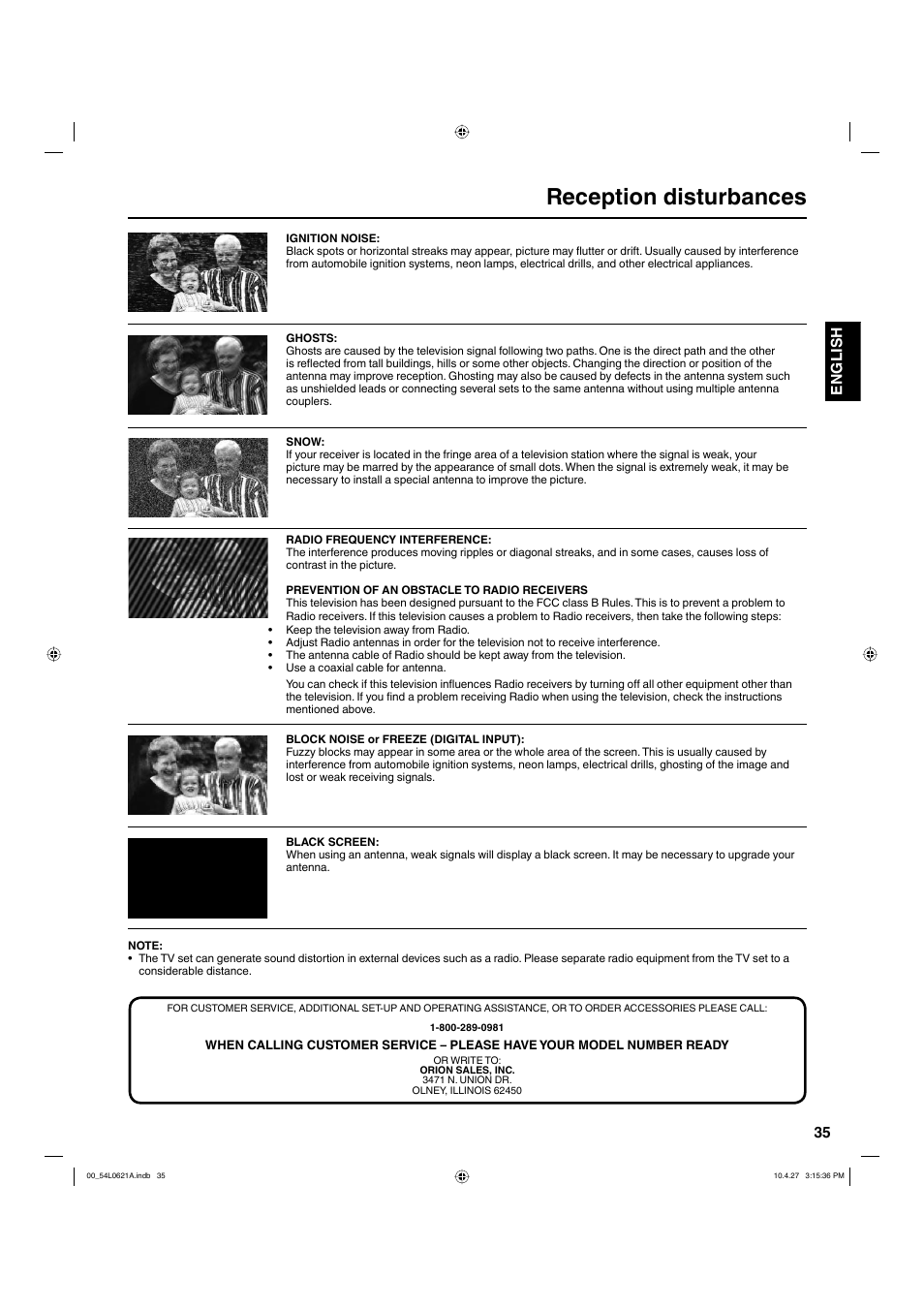 Reception disturbances, 35 english | Hitachi L32BD304 User Manual | Page 35 / 39