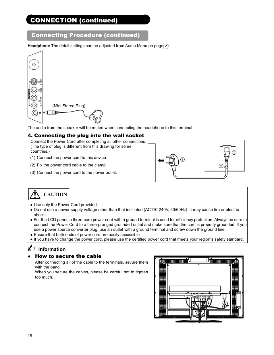 Connection (continued), Connecting procedure (continued) | Hitachi 26LD9000TA2 User Manual | Page 18 / 41