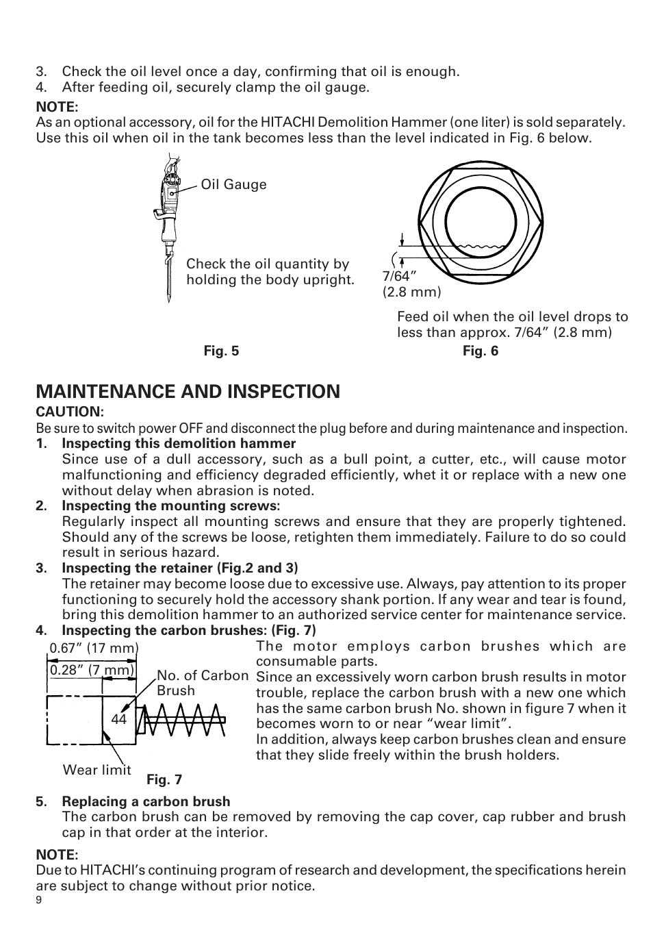 Maintenance and inspection | Hitachi H 65 User Manual | Page 10 / 12