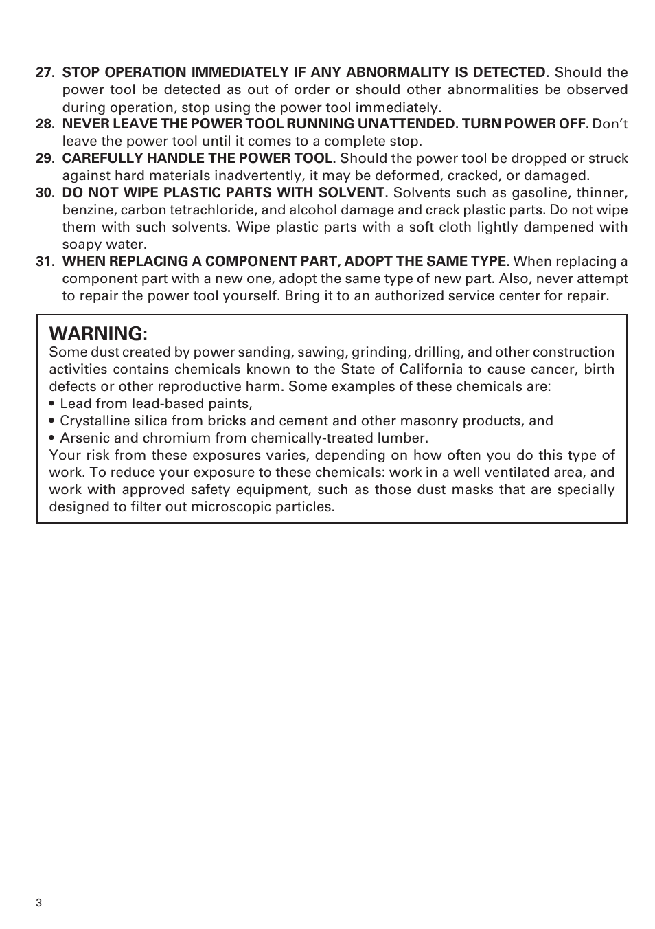 Warning | Hitachi H 65 User Manual | Page 4 / 12