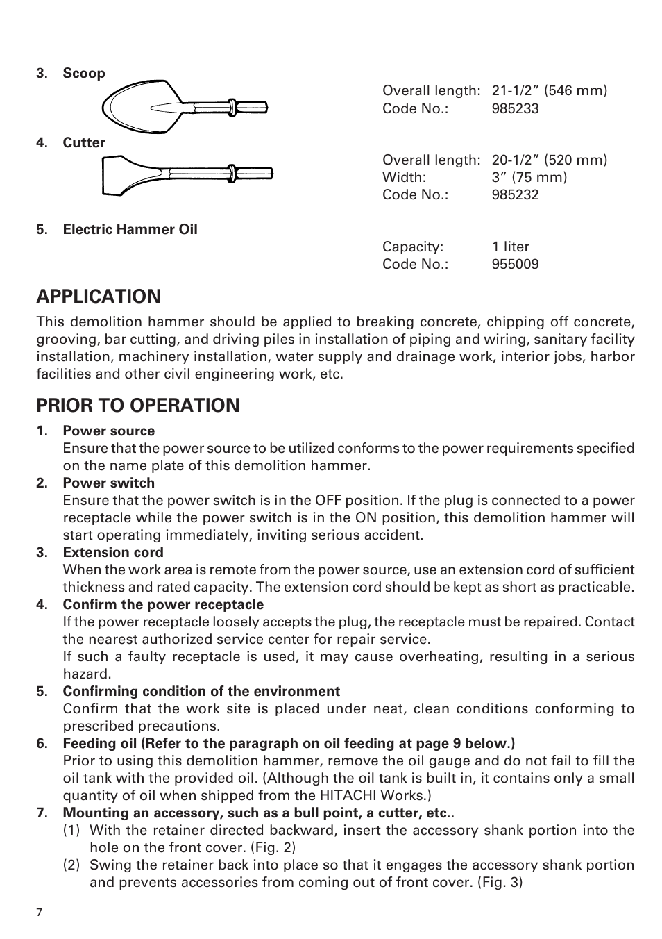 Application, Prior to operation | Hitachi H 65 User Manual | Page 8 / 12