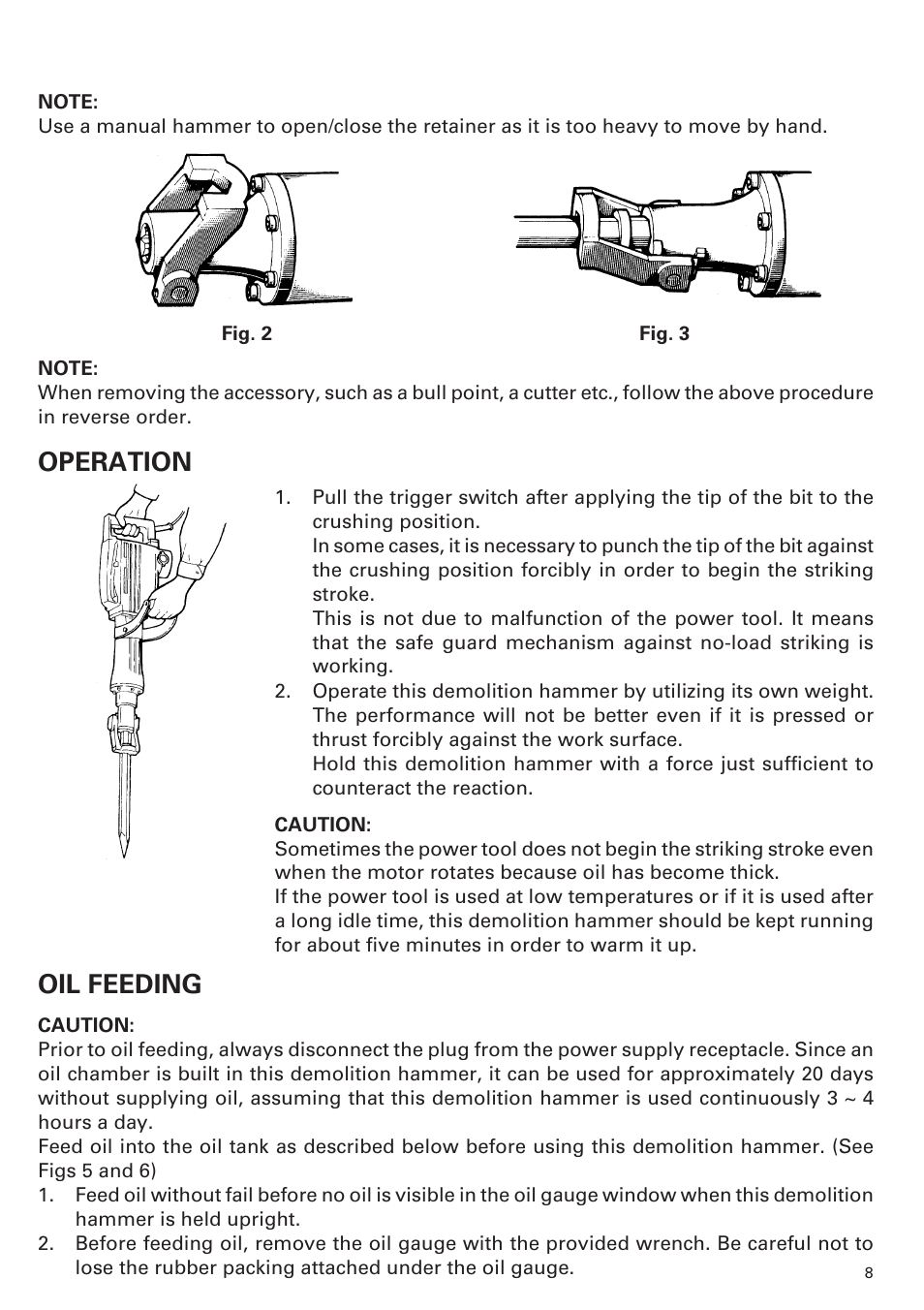 Operation, Oil feeding | Hitachi H 65 User Manual | Page 9 / 12