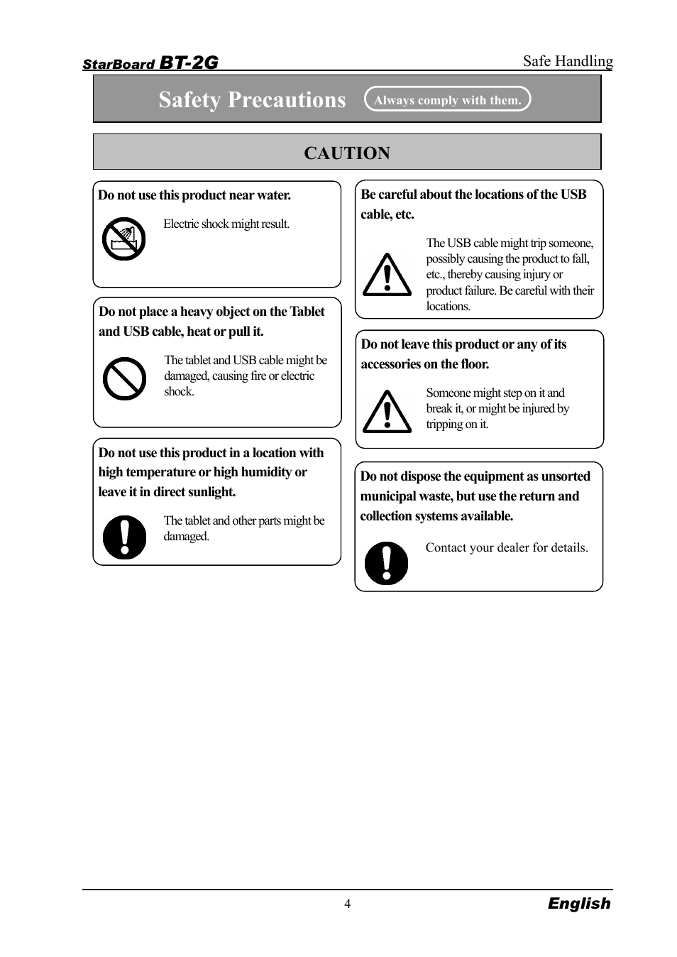 Safety precautions, Bt-2g, Caution | Hitachi StarBoard BT2G-061101 User Manual | Page 10 / 40