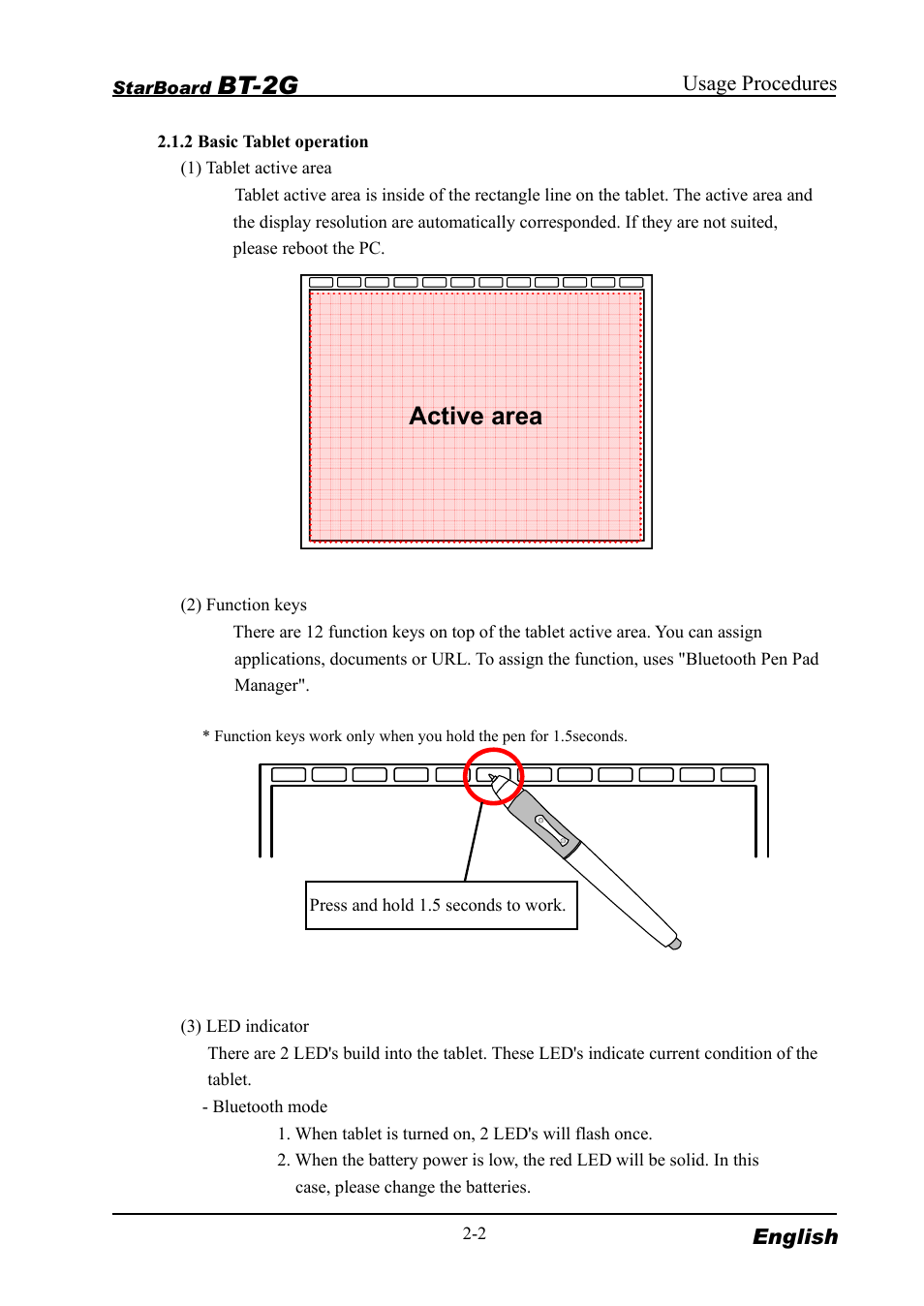 Bt-2g, Active area | Hitachi StarBoard BT2G-061101 User Manual | Page 18 / 40
