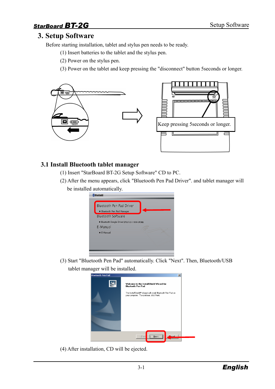 Bt-2g, Setup software | Hitachi StarBoard BT2G-061101 User Manual | Page 23 / 40