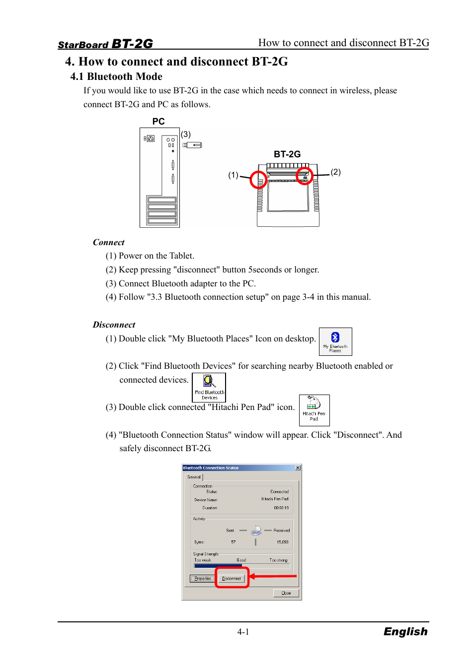 Bt-2g, How to connect and disconnect bt-2g | Hitachi StarBoard BT2G-061101 User Manual | Page 31 / 40