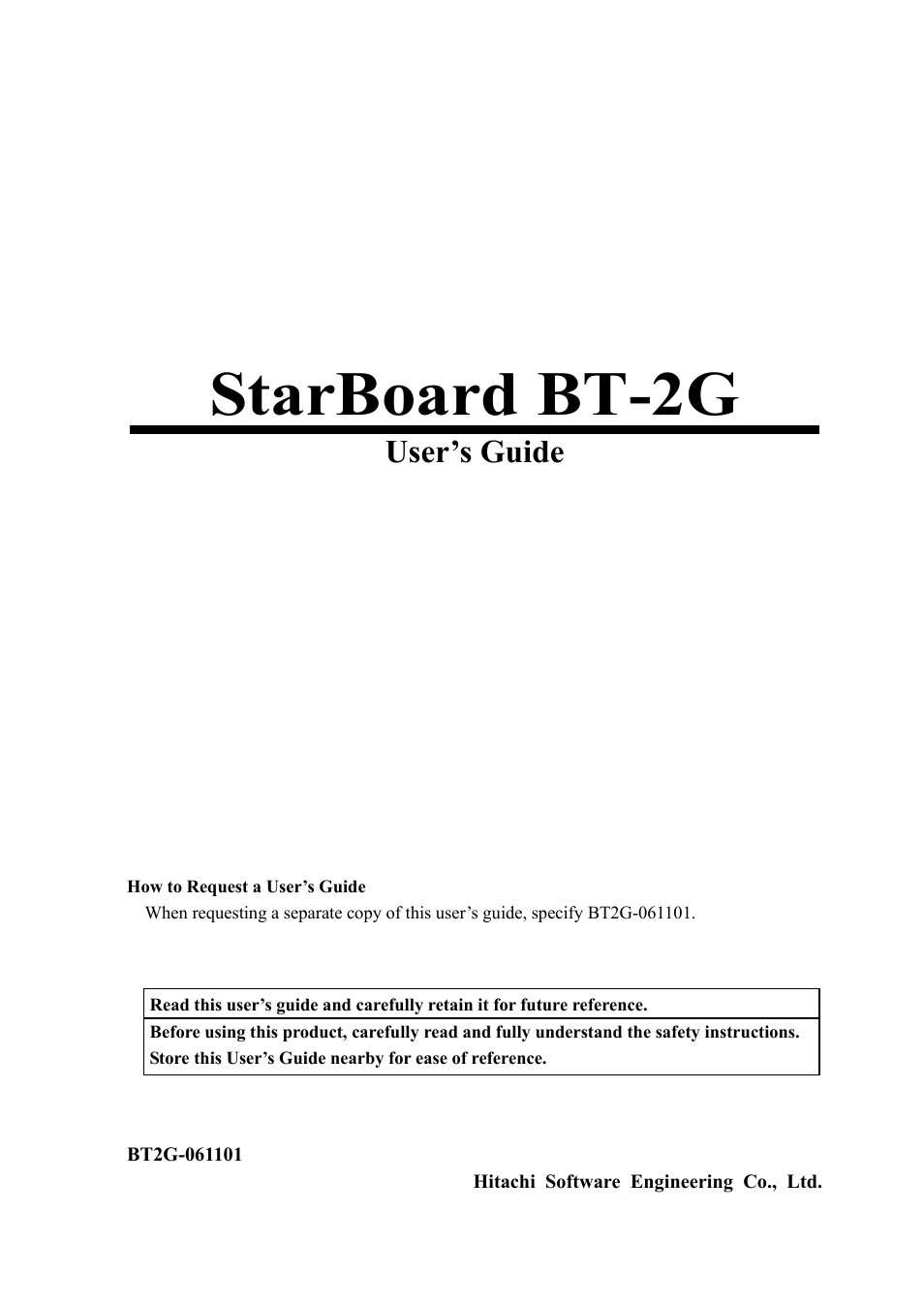 Starboard bt-2g, User’s guide | Hitachi StarBoard BT2G-061101 User Manual | Page 5 / 40