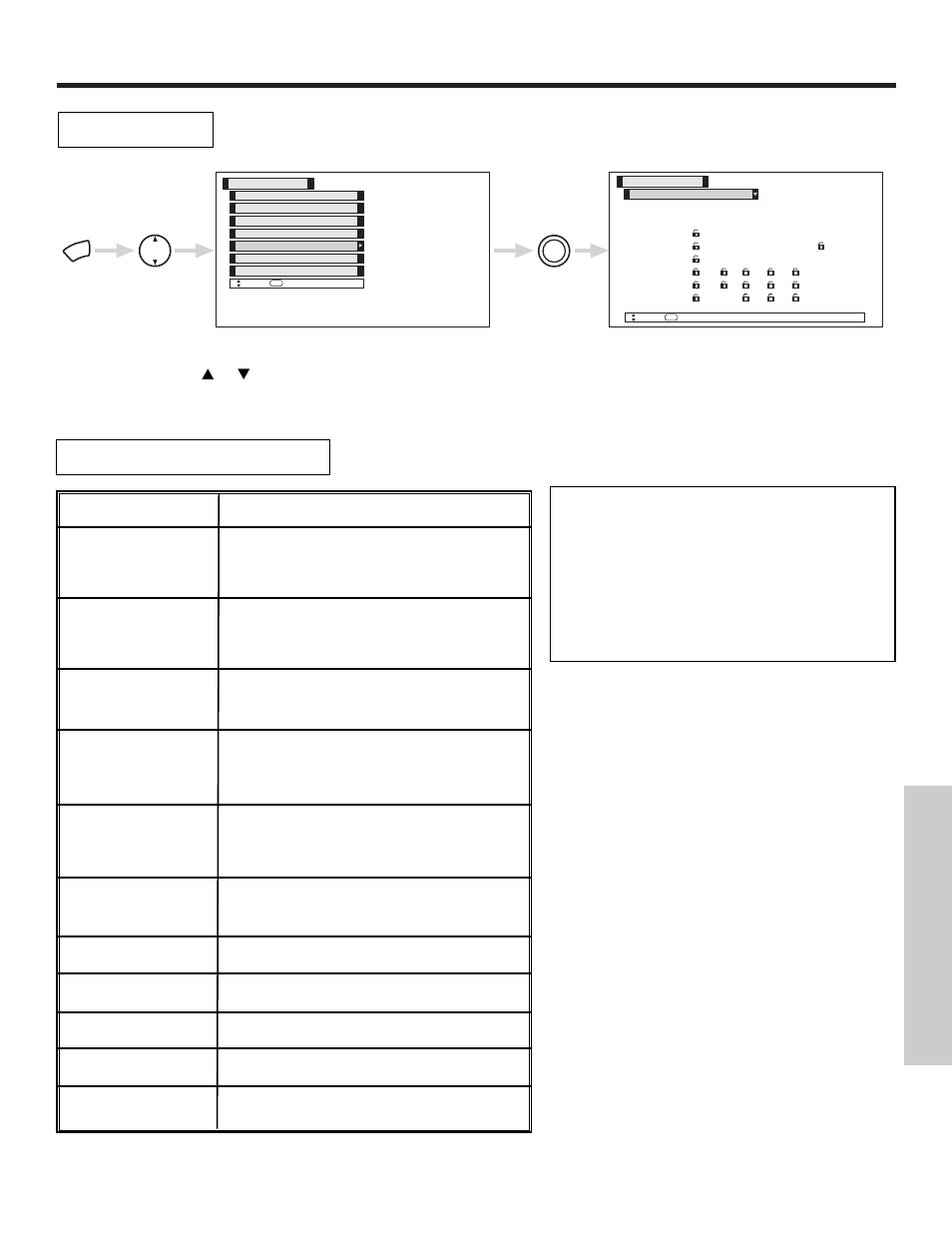 Locks, On-screen displa y, Tv-y tv-y7 tv-g tv-pg tv-14 tv-ma | Hitachi 42HDT50 User Manual | Page 55 / 84