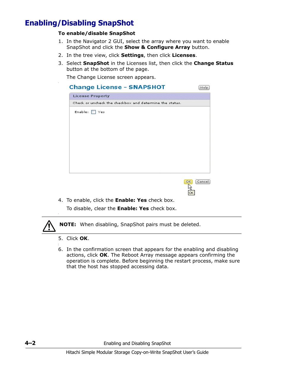 Enabling/disabling snapshot, Enabling/disabling snapshot -2 | Hitachi MK-97DF8018-00 User Manual | Page 36 / 90