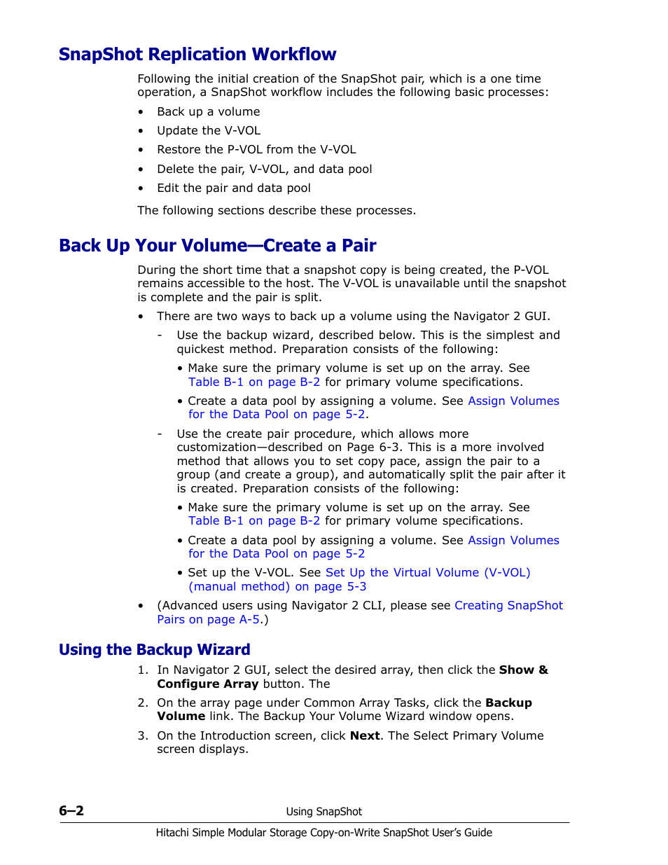 Snapshot replication workflow, Back up your volume—create a pair, Using the backup wizard | Snapshot replication workflow -2, Back up your volume—create a pair -2, Using the backup wizard -2 | Hitachi MK-97DF8018-00 User Manual | Page 44 / 90