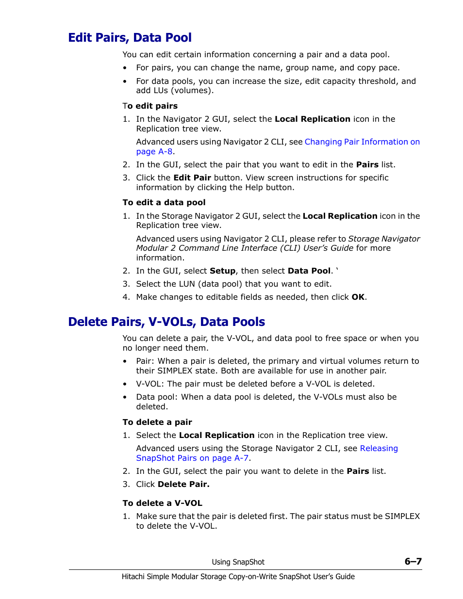 Edit pairs, data pool, Delete pairs, v-vols, data pools, Edit pairs, data pool -7 | Delete pairs, v-vols, data pools -7 | Hitachi MK-97DF8018-00 User Manual | Page 49 / 90