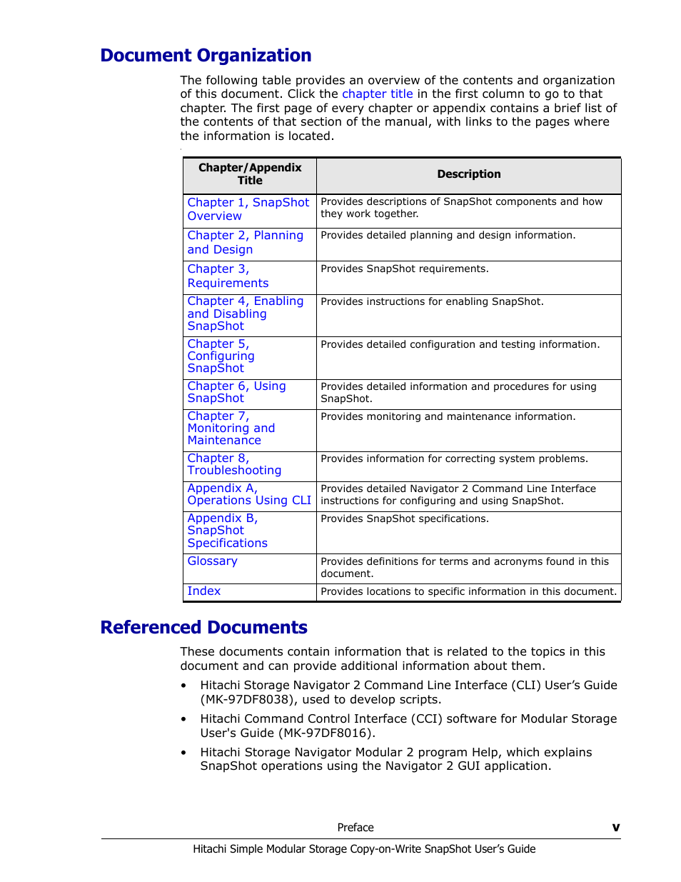 Document organization, Referenced documents, Ocument organization | Hitachi MK-97DF8018-00 User Manual | Page 5 / 90