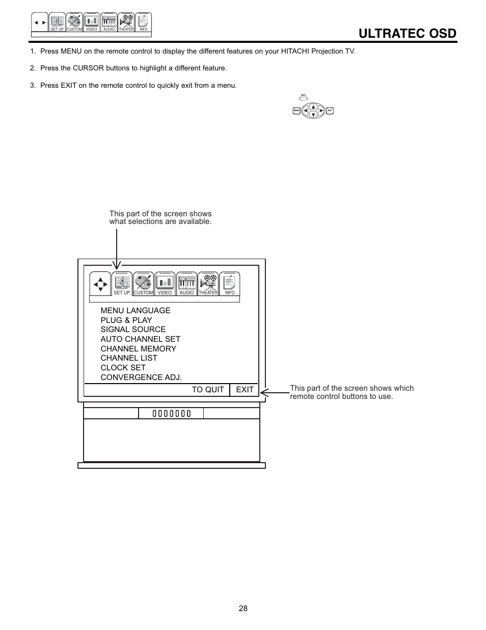 Ultratec osd | Hitachi 50EX01B User Manual | Page 28 / 60