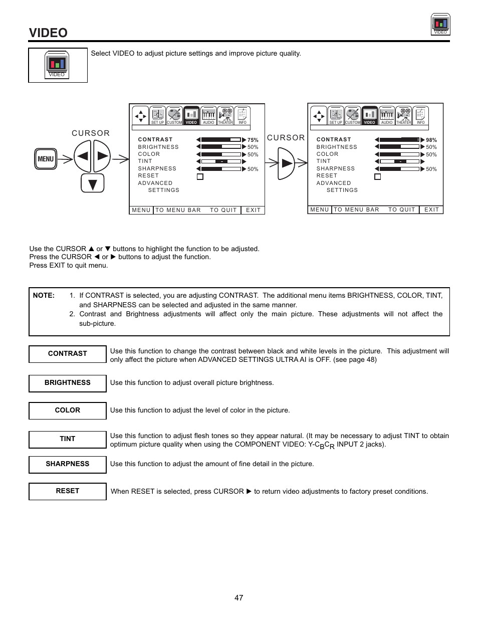 Video | Hitachi 50EX01B User Manual | Page 47 / 60