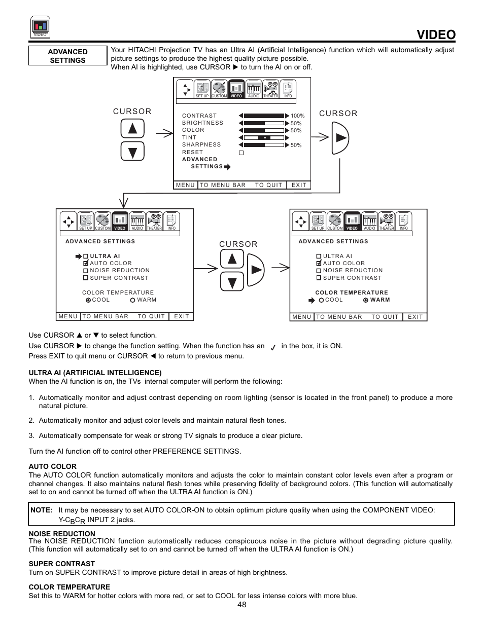 Video | Hitachi 50EX01B User Manual | Page 48 / 60