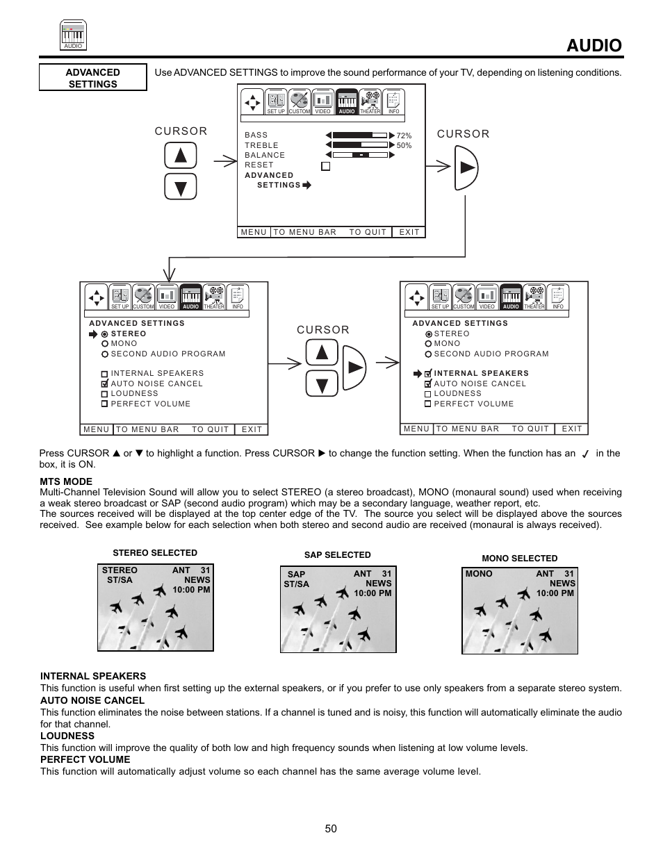 Audio | Hitachi 50EX01B User Manual | Page 50 / 60