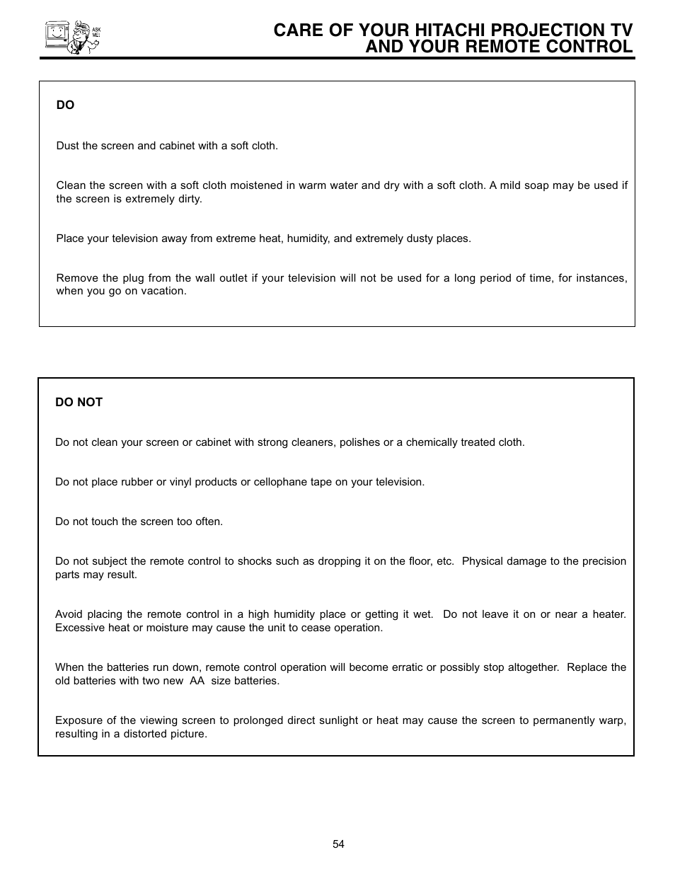 Hitachi 50EX01B User Manual | Page 54 / 60